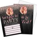 Shhh It's A Surprise Birthday Invitations, Rose Gold Glitter Birthday Party Invitations for Girls Boys, Surprise Birthday Invitation Cards, Party Supplies and Decoration, 20 Cards & 20 Envelopes -C05