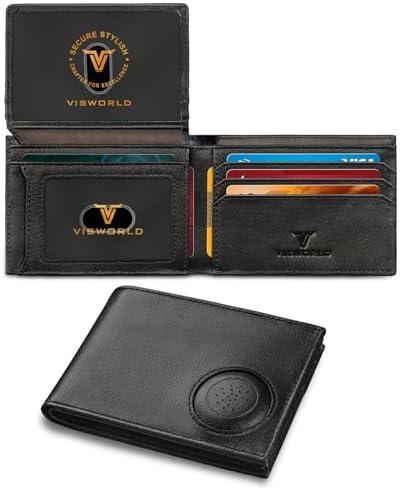 VISWORLD Men's Wallet with Airtag Holder, Full-Grain Leather Wallet for Apple Air Tag (1st & 2nd Generation), Airtag Wallet Men with 2 ID Windows, 13 Card Slots