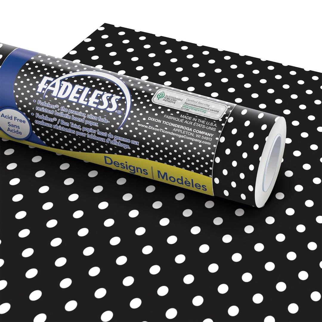 Paper ROLL FADELESS Designs 48 in X 50 FT Classic DOTS Black/White