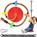 HeyZoo Tree Swing for Kids 330LB Capacity, Climbing Rope with Platforms and Disc Swing Seat Set Outdoor Backyard Playground Accessories with Carabiners and Thickened Strap, Red