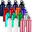 16 Pcs Aluminum Water Bottle Bulk 17 oz Reusable Backpacking Leak Proof Water Bottles with Buckle and Twist Cap for Camping Sports Travel (Dark Colors)