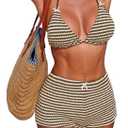 ZAFUL Women's Gingham Bikini Shorts Set, Halter Y2K Boyshort Bikini Two Piece Bathing Suit Shorts Swimsuits for Vacation (Large)