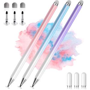 Stylus Pens for Touch Screens, 2 in 1 High Precision Universal Stylus Pen for iPad Compatible with Apple, iPhone, iPad, Android, Microsoft Tablets, Phones, 3 Pack - Blue, Pink, Purple