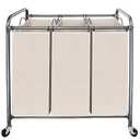 STO STO Laundry Sorter 3 Section, 3 Bag Clothes Hamper, Rolling Laundry Cart Basket with Heavy Duty Lockable Wheels and Removable Bag for Laundry Room, Bedroom, Closet, Beige