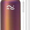 [2-IN-1 LID] Insulated Water Bottle with Silicone Boot (36hrs Cold/18hrs Hot) - DIY Stickers, Leakproof, BPA Free, 32 oz (Chameleon)