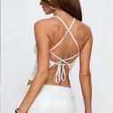 Danysu Lace Halter Tops Backless Tie Back Tank Top with Built in Bra Y2K Summer Going Out Tube Tops (White, L)