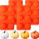 4 Pcs Pumpkin Silicone Molds for Candles 3D Pumpkin Cake Pop Baking Dessert Mousse Mold Tray 6 Cavity Silicone Candle Molds for Baking Jelly Chocolate Soap Resin Crafts(Orange)