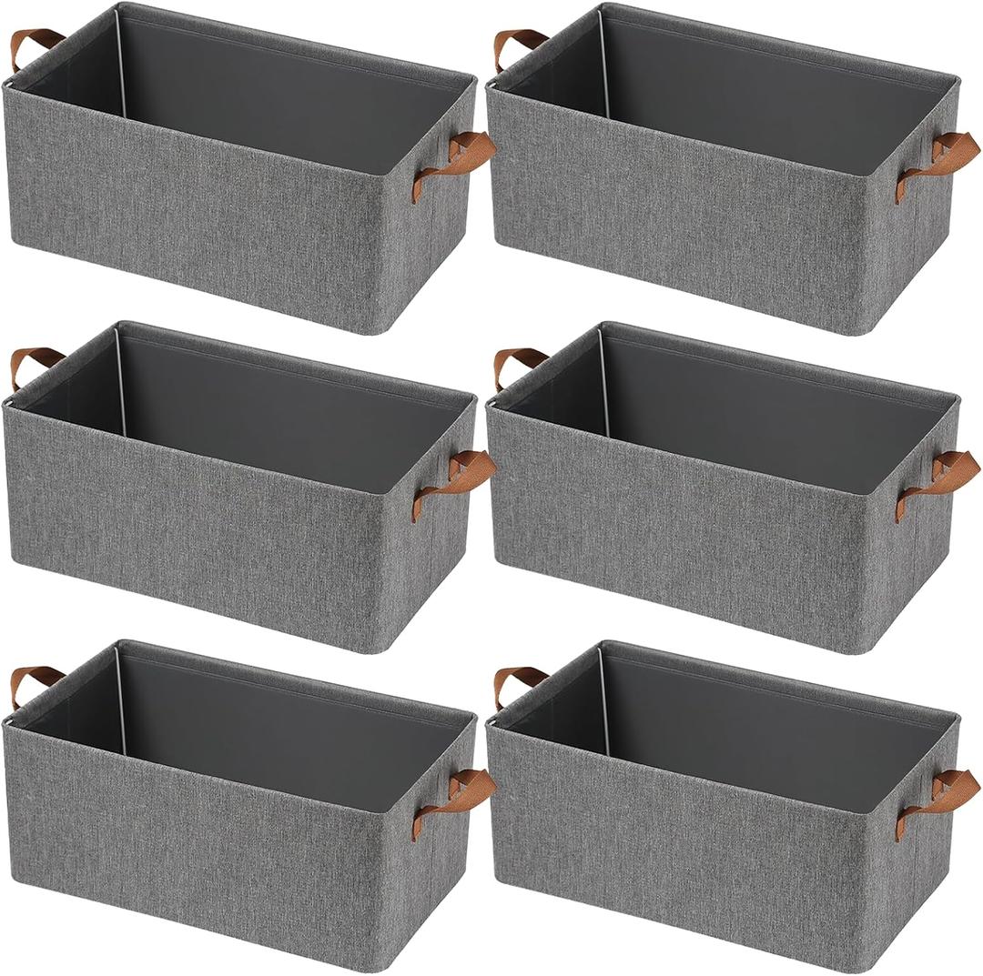 6 Pack Storage Cubes Organizer with Reinforced Steel Frame ,Collapsible fabric storage bins,Large Storage Baskets for Organization, Closet, Shelves, Offices, Toys, Books.(Gray, 18.5"x11"x7.9")