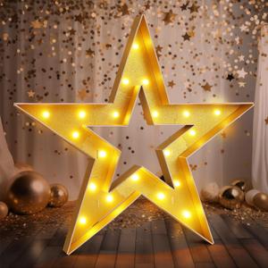 Large Star Light Up Decoration 4ft Light up Star Movie Night Party Decorations Battery Powered for Red Carpet Event Awards Night Ceremony Movie Theme Party Decorations (Golden)