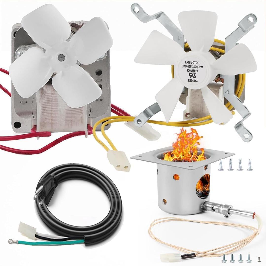 Replacement Parts Kit for Traeger and Pit Boss Wood Pellet Grills, Auger Motor & Induction Fan & Fire Burn Pot & Hot Rod Ignitor & Power Cord for Grill, Smoker Parts for Pit Boss (All-in-1 Kit)
