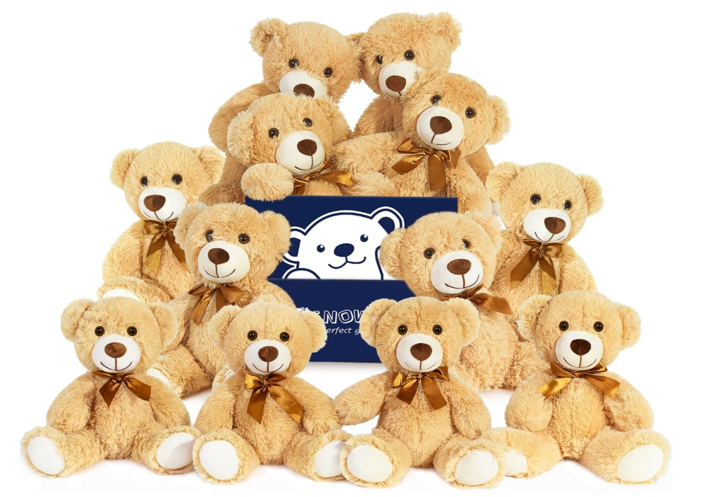 12 Pack Teddy Bears Bulk 13.5 inch Small Teddy Bear Stuffed Bears for Baby Shower Centerpiece Decorations for Christmas Valentine's Mother's Day for Kids or Adults (12 Light Brown)