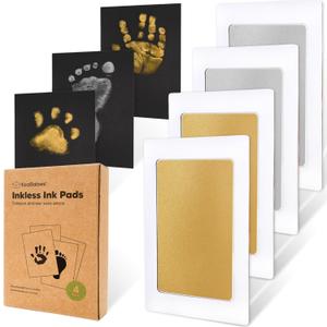 4-Pack Inkless Baby Hand and Footprint Kit - Mess Free Ink Pad for Newborn Keepsake, Dog Nose & Paw Print Kit, Clean Touch Ink Pad for Baby Hand & Footprints, Ideal New Mom Gifts (Gold/Silver) 4-Pack Inkless Baby Hand and Footprint Kit - Mess Free Ink Pad for Newborn Keepsake, Dog Nose & Paw Print Kit, Clean Touch Ink Pad for Baby Hand & Footprints, Ideal New Mom Gifts (Gold/Silver)