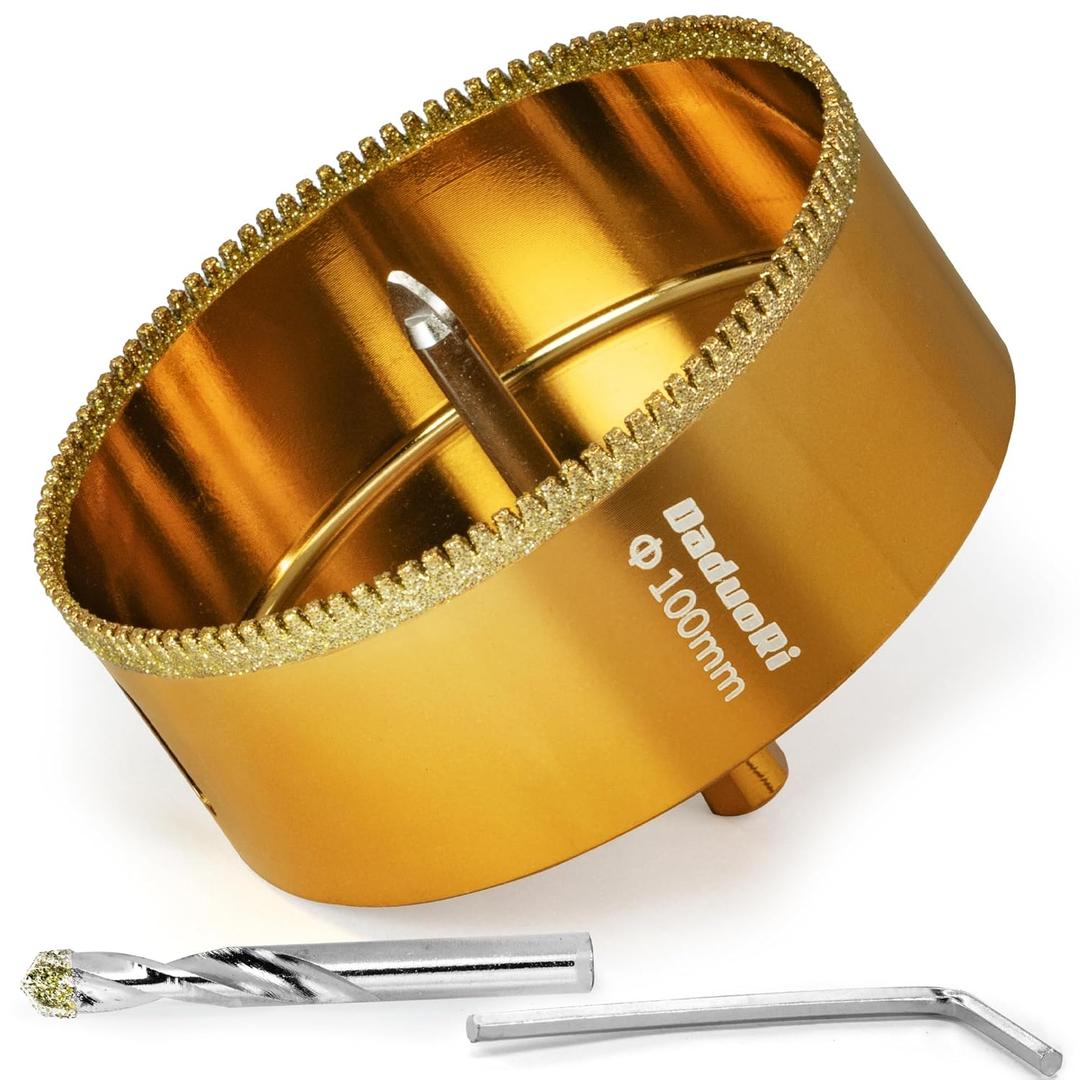 4" Serrated Diamond Hole Saw with 2Pcs Removable Pilot Bits, Easy-Align for Precise Drilling in Porcelain, Ceramic Tile, Granite, and Marble (4" Tile Hole Bit)