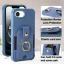 MONASAY Wallet Case Compatible for iPhone 16e 5G 6.1 inch with 360 Rotation Ring Stand[Glass Screen Protector][RFID Blocking] Leather Phone Cover with Card Holder for Women and Men, Light Blue