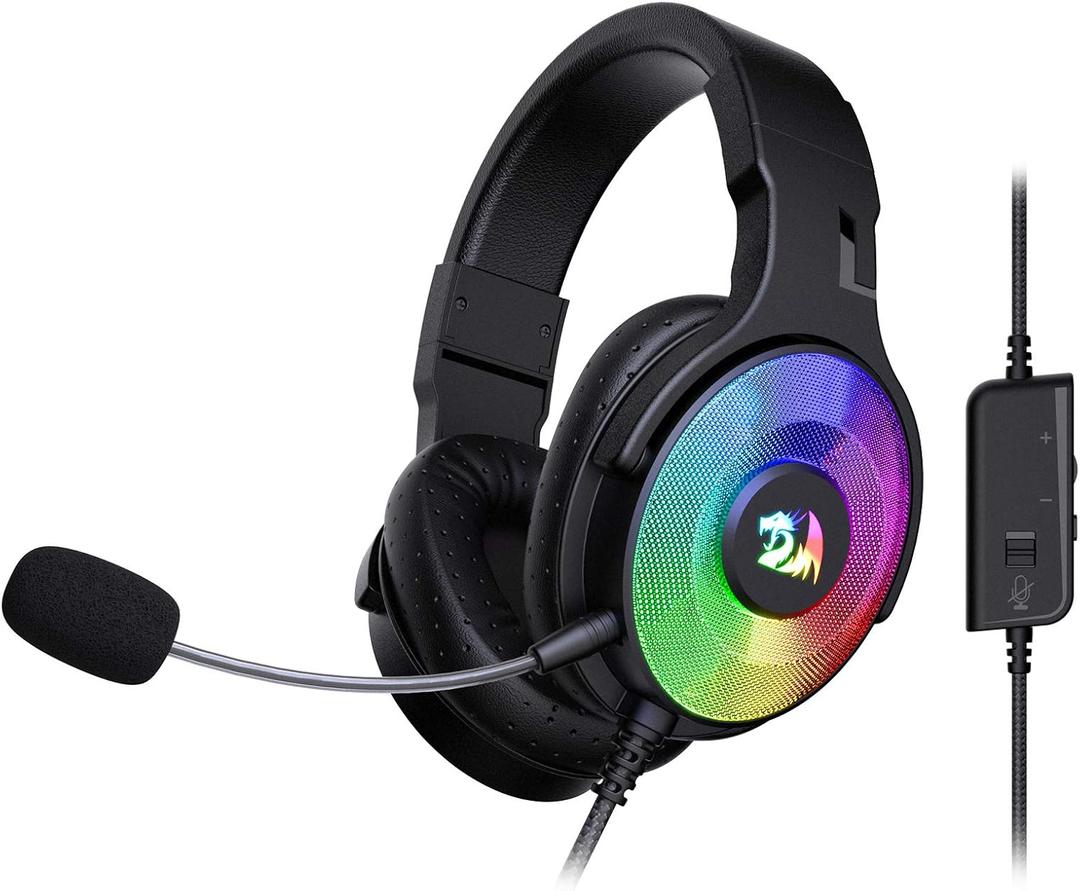Redragon H350 RGB Wired Gaming Headset, Dynamic RGB Backlight - Stereo Surround-Sound - 50MM Drivers - Detachable Microphone, Over-Ear Headphones Works for PC/PS4/XBOX One/NS (USB + 3.5mm, Black)