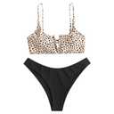 ZAFUL Women's Leopard Bikini Set V Wired Animal Print Ribbed Colorblock Swimsuit High Cut Two Piece Swimwear S Yellow and Black