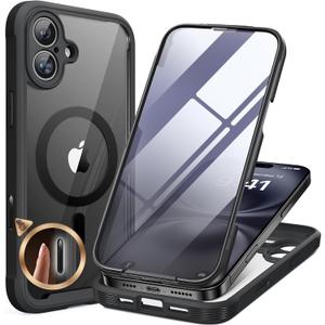 Miracase for iPhone 16 Case 6.1'', [Bubble Free] Full-Body Bumper Phone case with Built-in Full Glass Screen &Camera Control,No Gap,Compatible with MagSafe,Drop Proof 16 Cover,Black (Magnetic Classic Black)