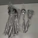 8 Pcs Cooking Utensils Set, Stainless Steel Kitchen Utensils, Heat Resistant Metal Kitchen Tools Include Solid & Slotted Spatula, Serving Spoon, Ladle, Pasta Server,Potato Maseher, Egg Whisk, Silver