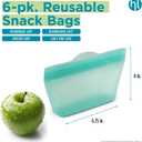 Home Logic Reusable Snack Bags - Set of 6 Pool Blue Silicone Freezer Bags, Airtight Leak Resistant Reusable Zip Bags for Kitchen Home Food Prep, Microwave & Sous Vide Safe