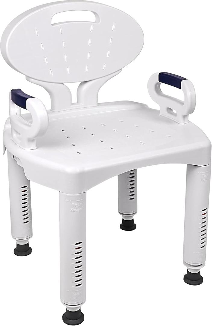 Vaunn Medical Shower Chair Bath Seat with Padded Arms, Removable Back and Adjustable Legs for Bathtub Safety (Wide Chair With Arms)