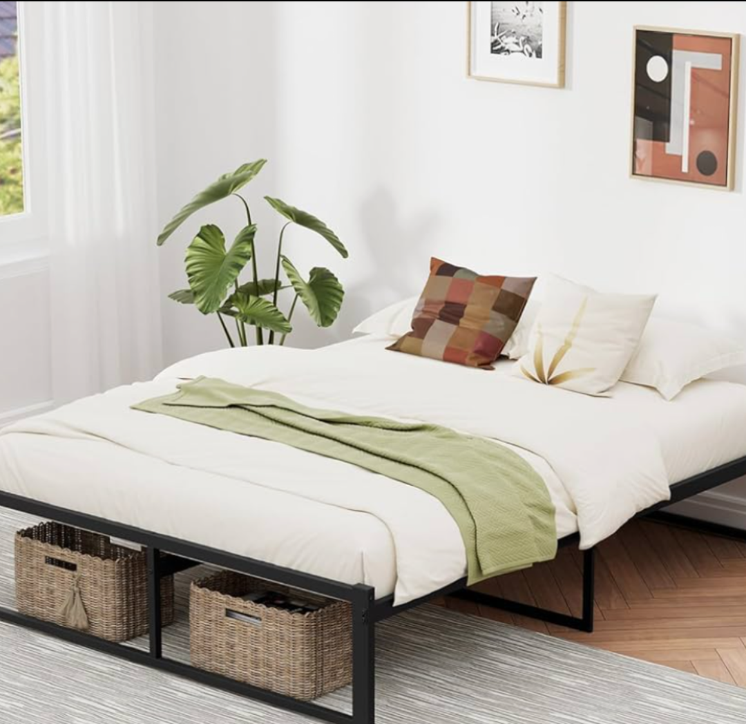 Anyelse Queen Bed Frame, 14 Inch High Heavy Duty Metal Platform Bed Frame Full Size No Box Spring Needed, Large Under Bed Storage Space, Anti-Slip, Noise-Free (Max Load: 1200lb)