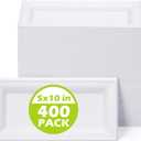 Tanlade 400 Pcs 5 x 10 Inches Disposable Rectangle Plates Bulk Serving Platter Heavy Duty Rectangular Sugarcane Bagasse Fiber Plates Compostable Trays for Outdoor Indoor Picnic Birthday(White)