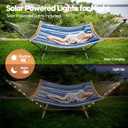 SUNCREAT Double Hammock with 12 ft Stand, Solar Powered Lights Included, Outdoor Hammock for Outside, Blue & White