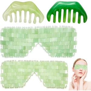 Jade Eye Mask 2 Pcs Jade Eye Mask for Facials can Relieve Puffiness and Relieve Eye Cover (Comes with Massage M-Shaped Comb *1, Eight-Tooth Comb *1)