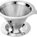 Upgraded Pour Over Coffee Filter, Coffee Dripper, Paperless Mess Stainless Steel Coffee Filter, Maker One to Two Cup, Keeping Nature Coffee Flavour, Easy to Use and Clean (Large)