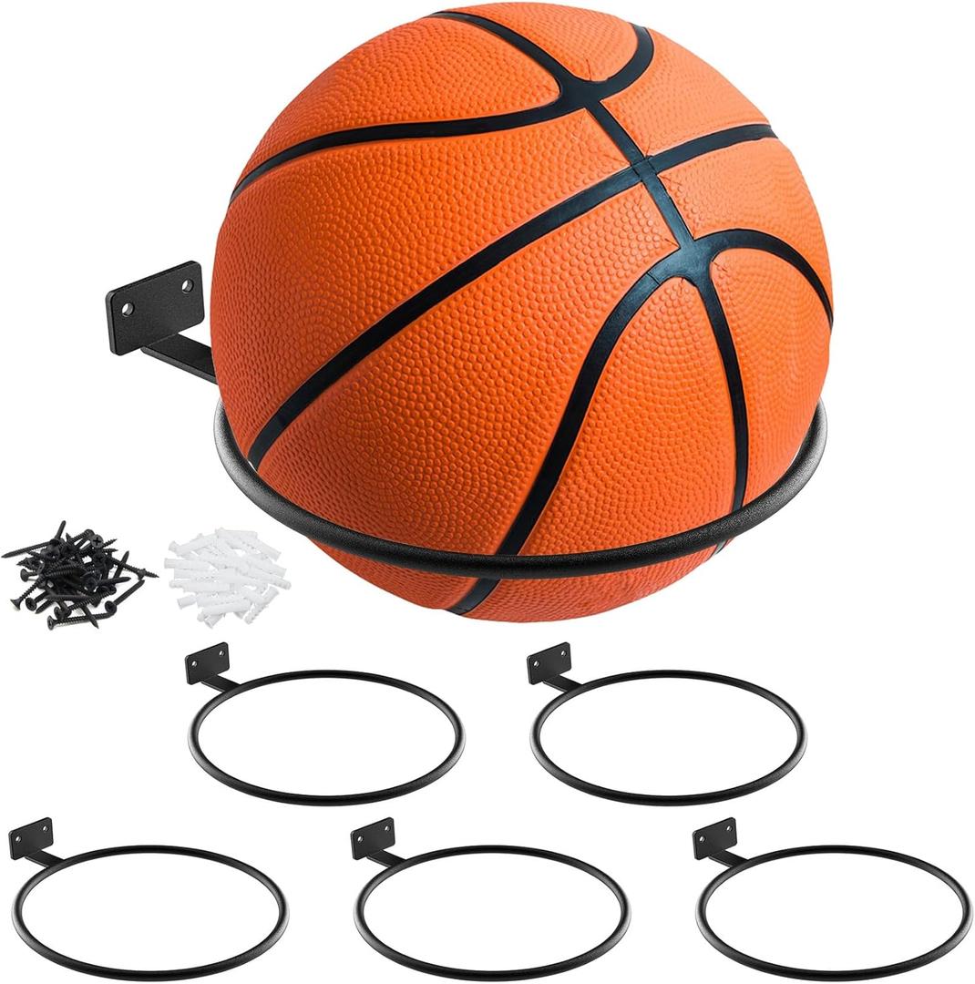 Basketball Holder Wall Mount Soccer Display Rack Metal Universal Ball Display Rack Stand for Basketball Football Volleyball (6 Pack)