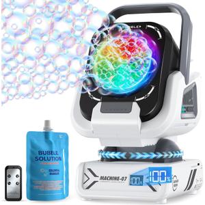Bubble Machine,20000+ Per Minute Bubble Maker for Parties,Outdoor Toys for Kids,Rechargeable/with Remote Control / 7 Color RGB Lights,Wedding Birthday Party, Bubble Blower for Boys & Girls (White)