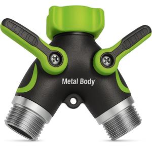 Garden Hose Splitter 2 Way Heavy Duty - Leakproof Full Metal Body Faucet Spigot Splitter (1 Pack)