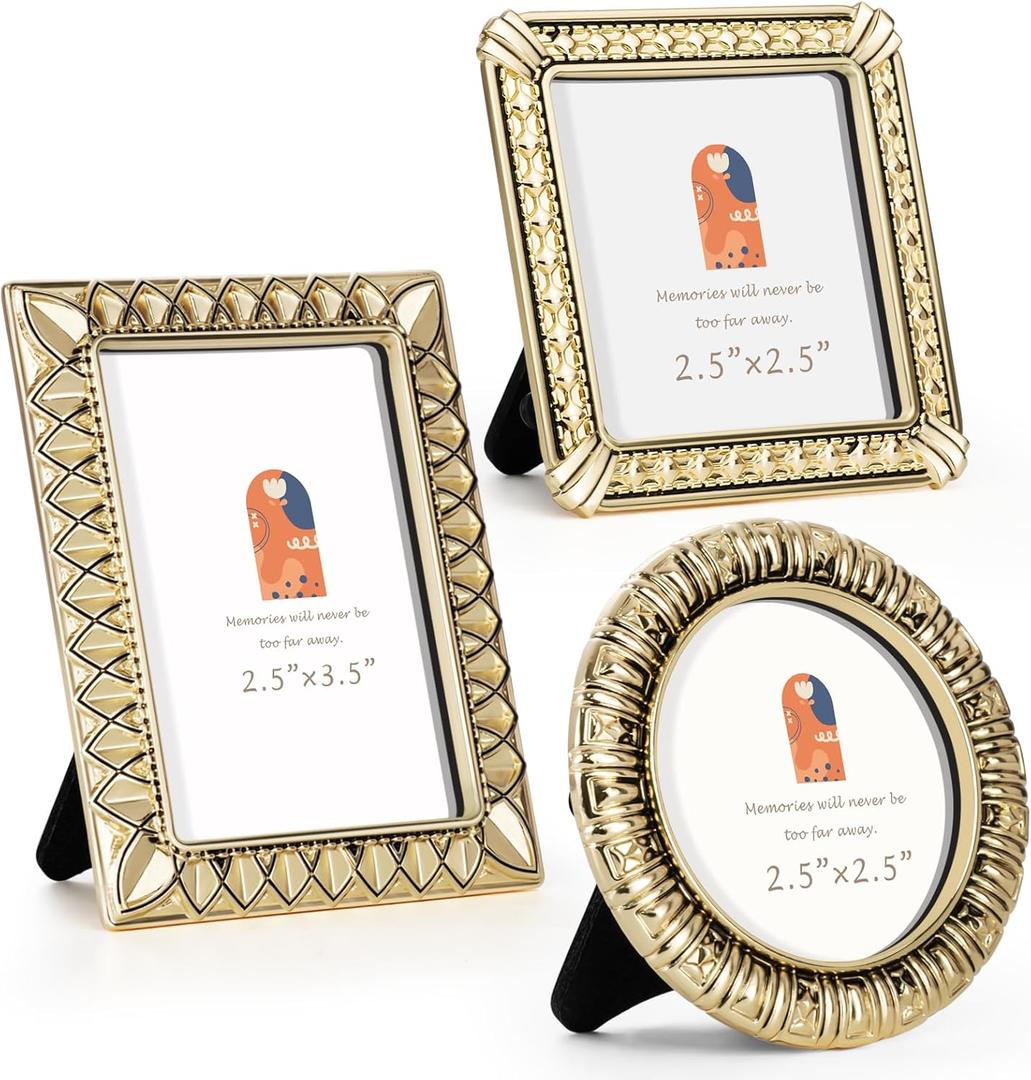 Classic Gold Mini Frame Set Set of 2.5x2.5 & 2.5x3.5 In | For Tabletop Display | Perfect for Home Decor, Wedding, Graduation, Or Milestone Photos