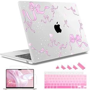 May Chen for M4 MacBook Air 13.6 Inch Case 2025 2024 2023 2022 Release Models: A3240 A3113 M3 A2681 M2, Plastic Hard Shell Case for MacBook Air 13.6" with Retina Display Fits Touch ID, Pearl Bow