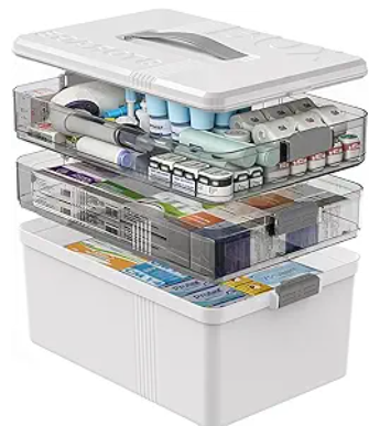 3 Tier Medicine Cabinet Organizer Large Capacity Medicine Organizer, Portable Medicine Box with Handle, Multipurpose Medical Box with Removable Tray, First Aid Boxes Empty, White