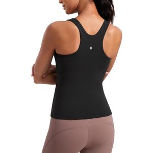 CRZ YOGA Butterluxe Womens Racerback Workout Tank Top with Built in Bra - Padded High Neck Yoga Athletic Camisole (Small, Black)