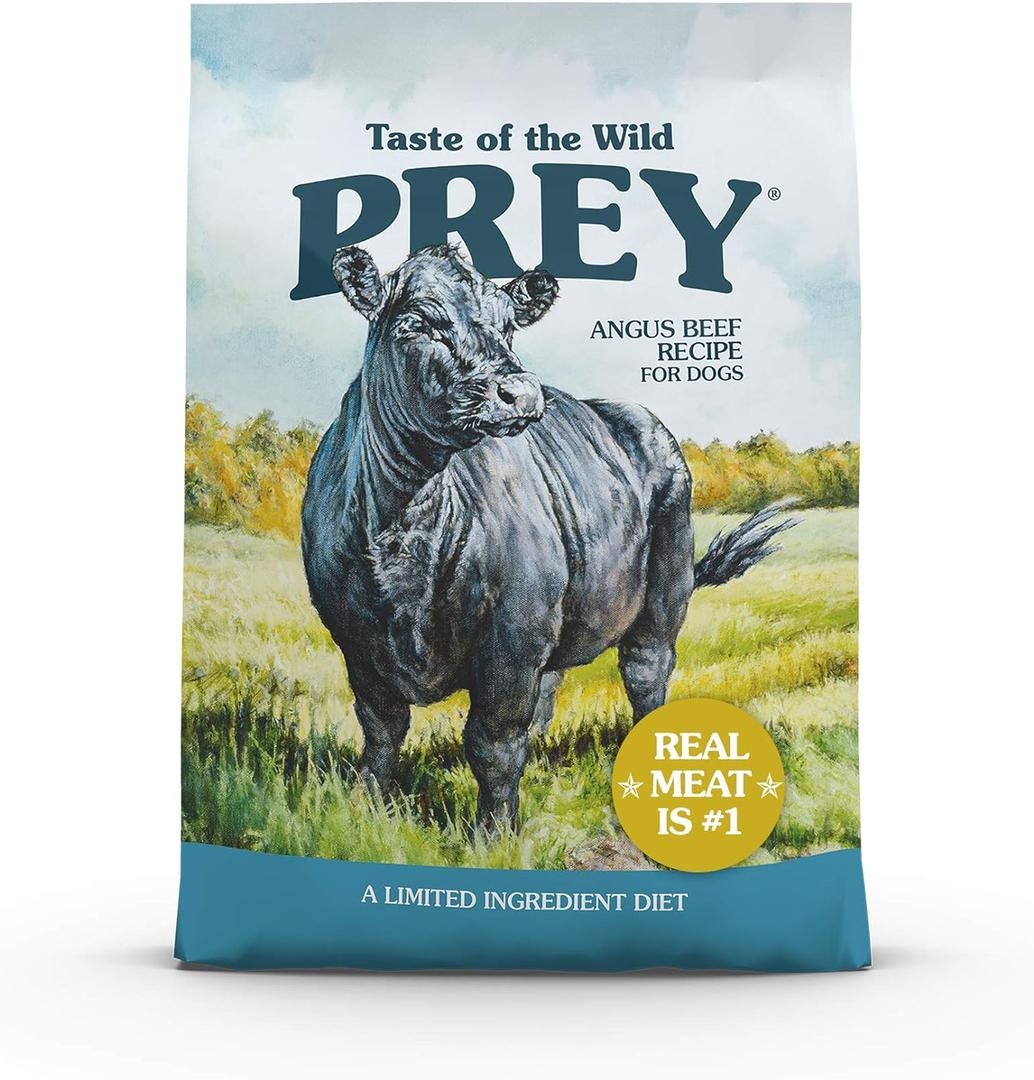 Taste of the Wild Prey Real Meat High Protein Angus Beef Limited Ingredient Dry Dog Food Grain-Free Recipe Made with Real Pasture-Raised Beef and Probiotics for All Life Stages 25lb (25 Pound (Pack of 1)), Best By: 01/22/25