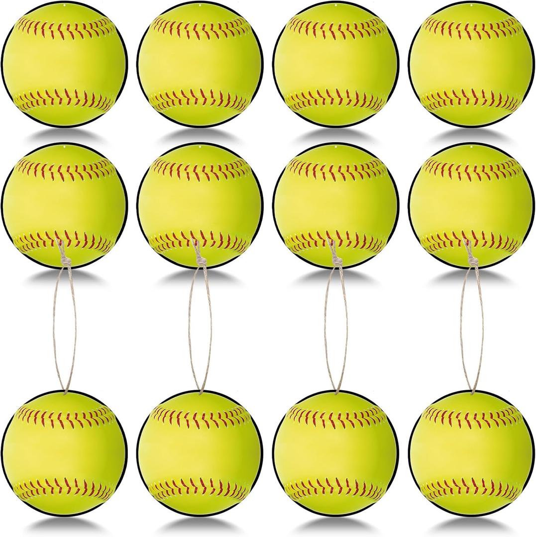 12 Pcs Softball Cutouts 10" with Rope Softball Party Decorations Hanging Banners Paper Fastpitch Cutouts for Sports Theme DIY Birthday Party Photo Prop Favors(Yellow and Green,Single)