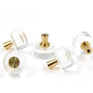 6Pcs Acrylic Round Cabinet Knobs - Gold Lucite Knobs, Clear Glass Dresser Pulls Crystal Decorative Draw Knob Luxury Vanity Knob Solid Brass Furniture Pull for Cupboard Kitchen Drawer