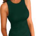 VICHYIE Women Tank Tops Summer Sleeveless Basic Cami Top Shirt Slim Knit Ribbed Racerback Blouses (Green, XXL)
