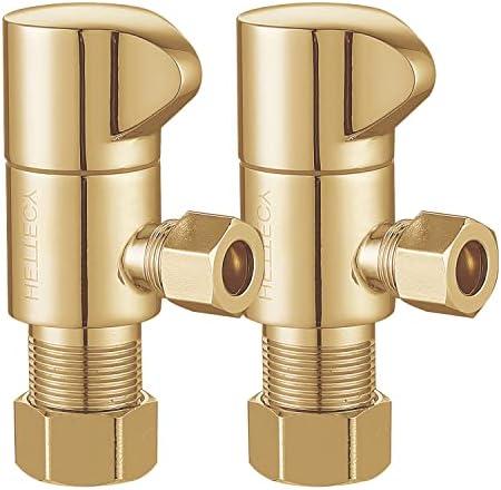 Angle Stop Valve 1/2" Nominal (5/8'' OD) Comp x 3/8'' OD Comp 1/4 Turn Chrome Brass Angle Valve Water Shut Off Valve Faucet Valve (2 Pack)