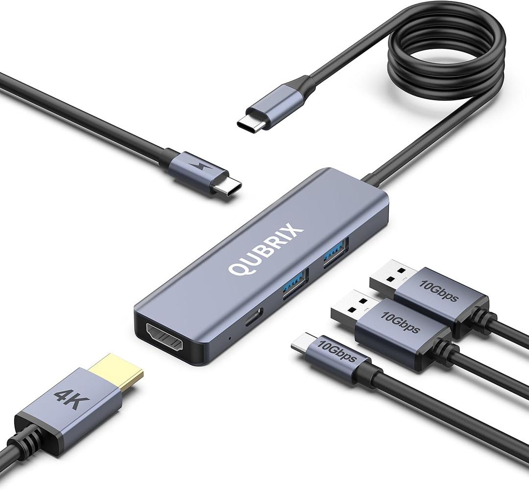 USB C 5 in 1 HUB,10Gbps USB-C/A 3.2 Ports, 4K HDMI 30Hz,100W PD Fast Charging, Compatible for MacBook Pro/Air, Dell XPS, iPad Pro Aluminum Splitter, Surface Pro, Thunderbolt Laptops