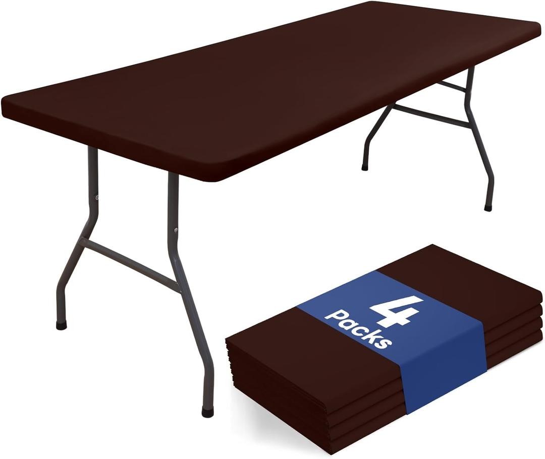 homing 4 Packs 6 Foot Rectangle Table Cloth, Waterproof Polyester Elastic Fitted Tablecloth, Washable Table Cover for Picnic, Camping, Outdoor (Coffee, 30" x 72")