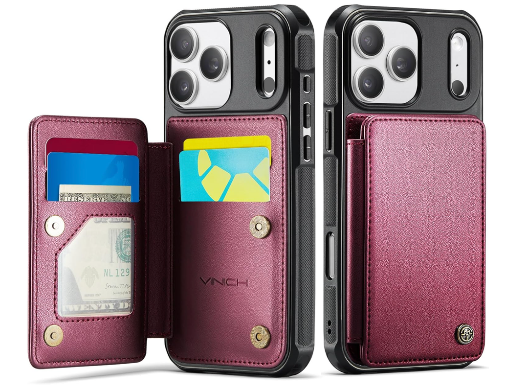 Vinich for iPhone 17 Pro Wallet Case with Card Holder, RFID Blocking Credit Slots Kickstand Shockproof Phone Cover Fit for iPhone 17 Pro 6.3" Wine Red