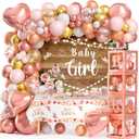 Winrayk Floral Baby Shower Decorations for Girl, Baby Boxes with Letters, Rose Gold & Pink Balloon Arch, Backdrop, Tablecloth, Foil Balloon, Birthday Party Supplies It's a Girl Baby Shower Decorations