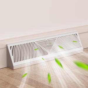 Baseboard Register Diffuser Vent Covers: 18 Inch Baseboard Diffuser Replacement (Duct Opening Size) - Smooth Air Adjust Lever & Easy Install for Home Floor Wall Register Vent Cover - White
