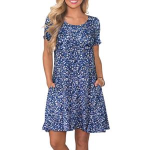 FZ FANTASTIC ZONE Women's Casual Summer T Shirt Dresses Short Sleeve Swing Dress with Pockets (Blue, XL)