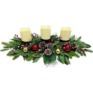 Svndlyn Christmas Candle Holder Christmas Decorations 3 Candle Holders with Snow Flocked Pinecones,Cedar Branches Pine Needles Berries Ornament Eucalyptus Leaves for Table Centerpiece Holiday Decor