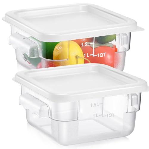 FoldTier 2 Pieces Square Food Storage Containers Polycarbonate Clear food Container with Lid Commercial Storage with Graduations for Commercial Kitchen Dough Marinating Meat(White,2 Qt)