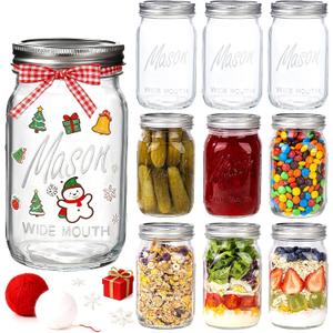 WELLIFE Wide Mouth Mason Jars, 12 Pack Mason Jars 32 oz for Pickling, Canning, Fermenting and Food Storage, Microwave & Dishwasher Safe